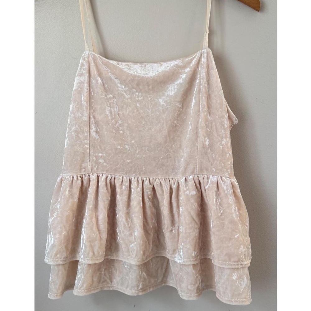 American Eagle Outfitters Blush Pink Velvet Ruffle Crop Cami